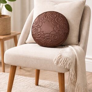 Vintage Bloomcraft Round Embossed Couch Accent Throw Pillow Mid Century Modern